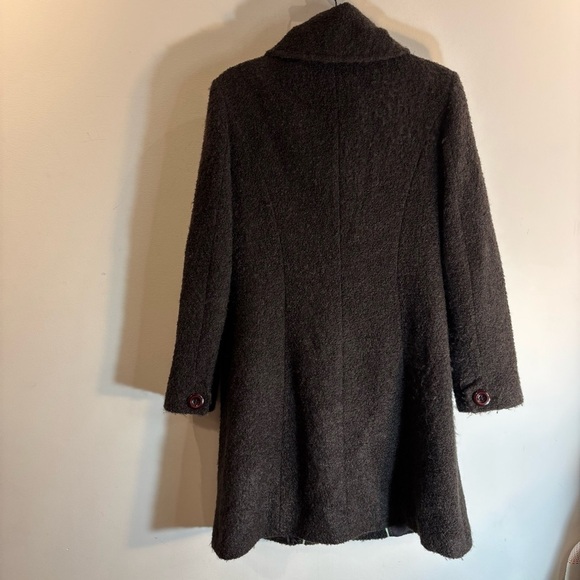 REISS Sz M Coat Dark Brown Textured Wool Turned Collar Button Pockets Lined - Picture 6 of 10
